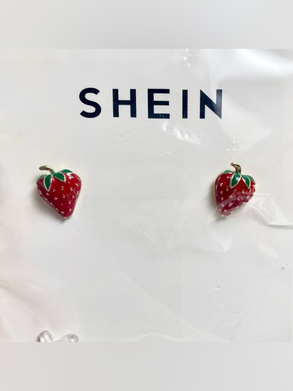 SHEIN Strawberry Stud Earrings Red Green Enamel Butterfly Fruit Theme